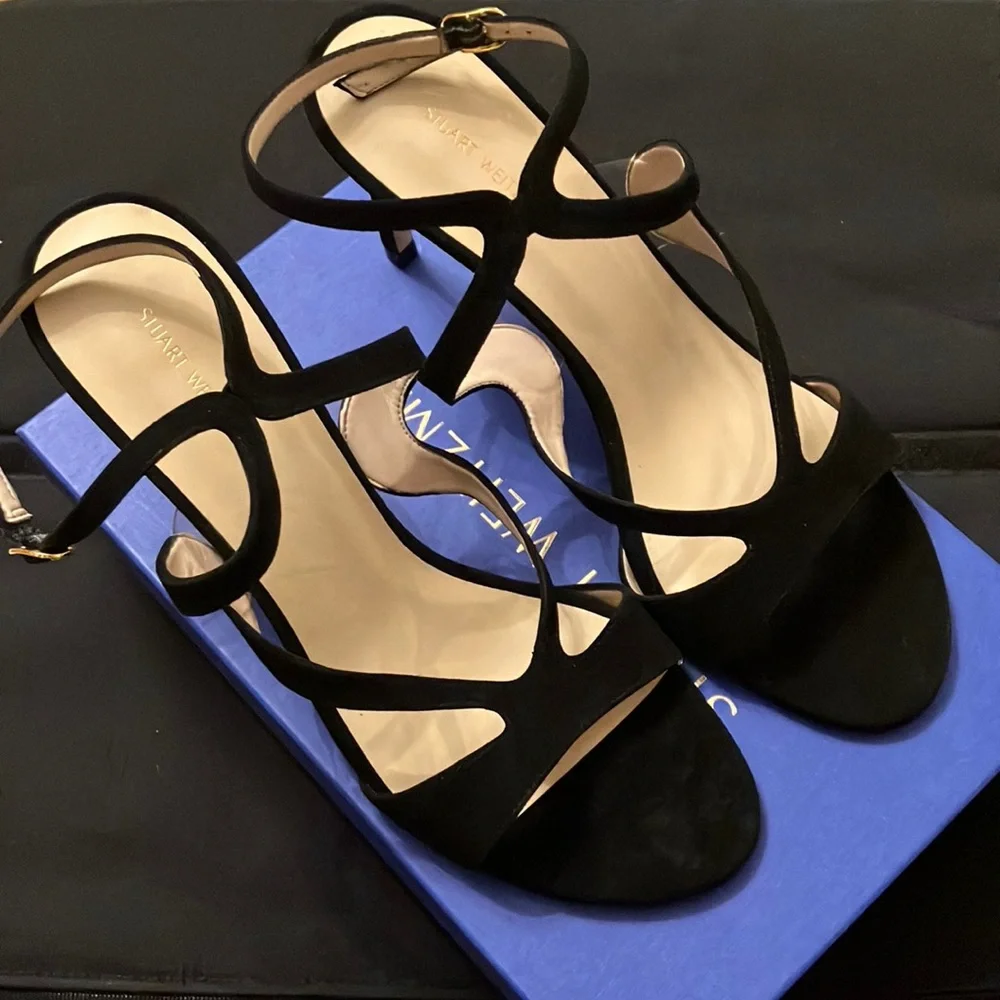 Stuart Weitzman, Mariposa 80 Heeled Sandal, Black, US 10